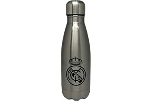 CYPBRANDS Real Madrid- Botella de agua de acero, Bidón, Cantimplora, Cierre Hermético, 550 ml, Color acero, Producto Oficial