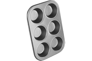 Chef Aid Moule à Muffins pour 6 pièces – Plaque de cuisson antiadhésive en acier carbone – Compatible four, réfrigérateur et congélateur – Couleur grise