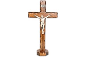 La Balestra - Crucifijo de madera, cristo chapado en plata 999, base de apoyo, fabricado en Umbria, Italia, medidas 18,7 x 9,50 x 3 cm