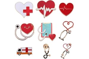 SUNNYCLUE 1 caja 9 piezas Esmalte Médico Pines Enfermera Broche Conjunto Aleación Lindo Corazón Estetoscopio Enfermera Temass Broche Insignias Seguridad Solapa Pin Broches Accesorios A Granel para Muj