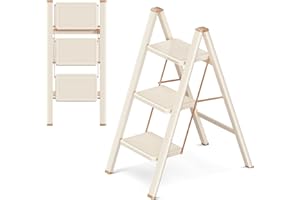 GameGem 3 Step Ladder, 3 Step Stool for Adults, Folding Step Ladder with Secure Footing, Widened Pedal, Aesthetically Pleasing Looking, Blends Right into Domestic Rooms, Chocolate White
