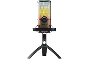 CHERRY UM 9.0 PRO RGB, Microphone USB avec rétro-éclairage RGB, pour le gaming, Streaming, ASMR, 4 caractéristiques de directivité, Compatible avec PC/Mac/PS4/PS5, Noir cuivré