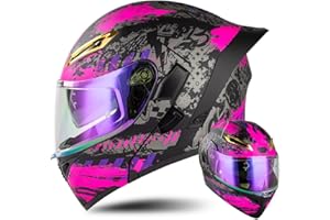 LETETEXI Flip Up Front Motorbike Helmet Bluetooth Slot Full Face Modular Motorcycle Helmet with Double Visor DOT/ECE Approved Helmet Chin Strap Crash Helmet for Men Women Bright Black