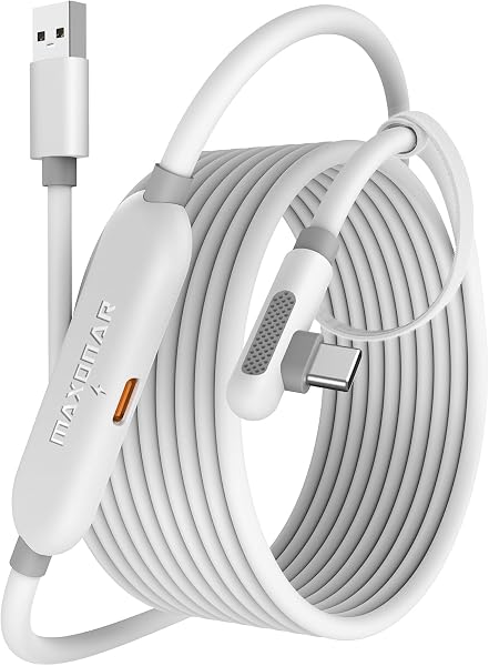 Maxonar Link Kabel mit Ladeanschluss 5m High Speed 5Gbps USB 3.0 to USB-C Kabel, Kompatibel mit Meta Quest 3/Quest 3S/Oculus Quest 2/Pico 4, PC Steam VR Headset Zubehör (Weiß) - 1