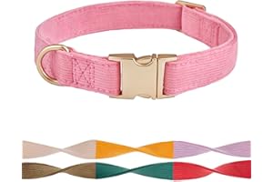 Petiry Soft Dog Collar Pink with Safety Metal Buckle Adjustable Durable Comfort Velvet Corduroy Collars for Small Dogs,Pink,Neck 25-38cm