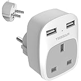 UK to EU Euro Europe Travel Adapter with 2 USB Ports - Grounded European Power Plug Adapter for Germany France Iceland Poland