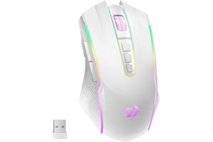 Redragon Mouse da Gaming Wireless, RGB Ricaricabile con 9 Tasti Programmabili Macro Editing/8000 DPI, Mouse da Gaming Wireless Ergonomico, 70 Ore per Gamer PC/Mac, Bianco