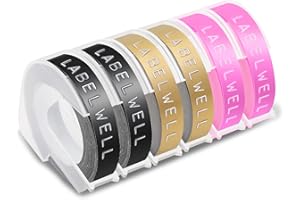 Labelwell 9mm x 3m Reemplazo de Etiqueta Compatible para Dymo 3D Cinta de Estampación Autoadhesiva para Dymo Organizer Xpress/Junior/Omega, Motex E101, Blanco sobre Negro/Oro/Rosa Fluorescente
