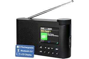 QEEKADA Radio portatil Pequeña, Radio Dab/FM, Radio con Bluetooth,Radio a Pilas Digital,Reloj con Doble Alarma, Temporizador de Apagado automático, 40 emisoras preprogramadas