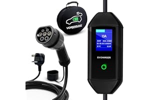 VORSPRUNG® Portable Type 2 EV Charger - 10 Metre with Controllable Digital Screen (UK Plug 3 pin), Electric Vehicle Charging Cable Type 2 (T2 female), 6A 8A 10A 13A +Free Carry Case (10M) -UK