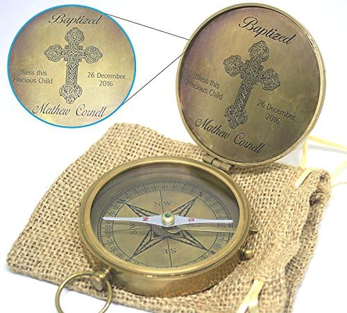 Working Brass compass Baptism Gift, Brass Engraved Compass, Boy Baptism Gift, Confirmation Gift Boy, Personalized Compass, Compass, Baptism Compass, engraved gift " Free shackle jute pouch"