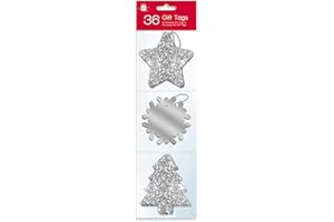 GIFTMAKER 36 Silver Glitter and Luxury Foil Xmas Gift Tags With Thread
