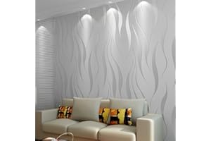 Sebastianee Papier peint 3D 10m Vague papier peint de luxe rouleaux flocage pour la maison Chambre Salon Décoration murale minimaliste non tissé, Gris