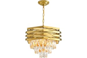 ZenithBeam Moderner Kristall Pendelleuchte Gold 40 Cm Rund Pendelleuchten K9 3-Stufig HäNgelampe, GroßEr Unterputz-Kronleuchter FüR Wohnzimmer, Eingangsbereich, Foyer, Schlafzimmer, KüChe