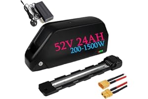 HXRFOAK 52V 24Ah Ebike Battery (LG4800) Electric Bike Lithium Replacement Battery with Charger/BMS, 5 Pin Base for 48V 52V 1500W 1000W 750W 500W 350W 250W Motor