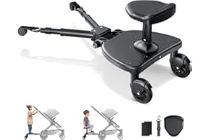 ENERHUB Buggy Board mit Großer Sitz, Trittbrett Für Knderwagen Universal, Buggy Board mit Sitz für Kinder von 2-6 Jahren, Bearing 25KG (Schwarz)