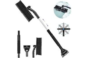GIAEYHM langyoujia Raschietto per Ghiaccio e Spazzola per Neve, Raschietto per Ghiaccio per Auto con Scopa, Spazzola per Neve per Auto con Manico in Schiuma Retrattile per Auto, Camion, SUV (Black)