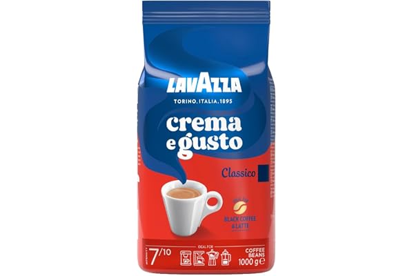 Lavazza, Crema e Gusto Classico, Café en Grano Natural, 1 kg | Notas de Especias, Arábica y Robusta, Intensidad 7/10, Tostado Oscuro, para Máquina Espresso