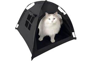 Nockovi Schwarzes Katzenzelthaus, Katzennest, schnelle Montage und Demontage, tragbares Haustierzelt für drinnen und draußen, für Katzen, Welpen und andere Kleintiere