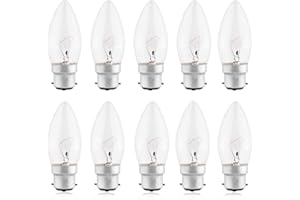 B4U 10 Pack B22 Candle Light Bulb, Bayonet Light Bulb 2̣5̣Ẉ, Dimmable Bulb Bayonet Clear, Warm White 2700K, 270 Lumen, 230V