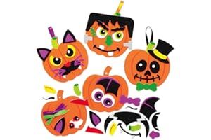 Baker Ross AX254 Kit De Décoration De Citrouille D'Halloween - Lot De 8, Citrouilles En Mousse Avec Des Autocollants Drôles De Visage Pour Les Activités D'Arts Et D'Artisanat Pour Enfants