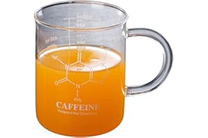 Leopacat Caffeine Beaker Mug,Cool Coffee Mug,Scientific Borosilicate Glass Gift Chemistry Mugs with Handle and Scales Measuring Baking Cup Multi Function for Hot and Cold Beverage 450ML