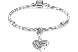 CHARM BUDDY Granddaughter Starter Charm Bracelet with Heart Dangle Pendant Charm and Gift Box Birthday Gifts for Granddaughter Christmas Presents for Grand Daughter