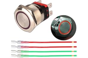 Guuzi 22mm Chwilowy Przełącznik Przyciskowy 12V-24V 15A Czerwony Przycisk LED, Metalowy Wodoodporny Panel Przełącznika z Przewodem do Samochodów, Jachtów, Sprzętu AGD, Przełącznika Wciskanego