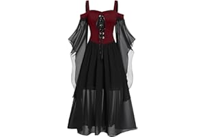 AMhomely Halloween Dress for Women Clearance, Medieval Evening Party Prom Cocktail Swing Dress Vintage Elegant A-line Dress Gothic Dress Victorian Dresses Plus Size UK