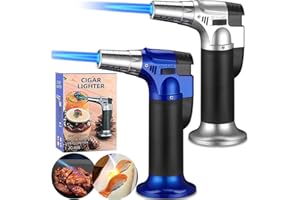 2 Pack Butane Torch Lighter, XWFEU Blow Torch Refillable Kitchen Cooking Torch with Safety Lock Adjustable Flame for Desserts Creme Brulee BBQ Baking (Silver Blue)