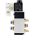 EXLECO 12 V Pneumatic Solenoid Valve DC Electric Solenoid Valve 1/4 Inch 5-Way 2 Positions with Connector Silencer Solenoid Compressed Air Valve Aluminium Gas Regulator for Pneumatic System