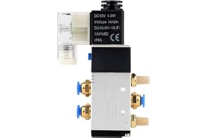 EXLECO 12 V DC Electroválvula neumática Electroválvula eléctrica 1/4" 5 vías 2 posiciones con conector silencioso solenoide Válvula de aire comprimido de aluminio regulador de gas para sistema
