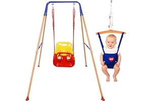 HLC 3 in 1 Swing Set for Toddler, Heavy-Duty Kids Baby Swing Set with Safety Harness, for Garden, Indoor Outdoor Play, Folding Metal Stand & Clear Instruction, Easy to Assemble & Store