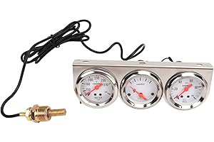 Aramox Auto-Dreifachanzeigen-Kit, Auto Universal Mechanische Messgeräte, 52mm-Auto-Dreifachanzeigen-Kit, Weißes Zifferblatt, 12 V, Öldruck, Wassertemperatur, Voltmeter, Automessgerät mit Sensor