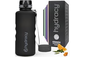 Hydracy Botella de Agua con Marcador de Tiempo - 2 L Botella de Agua Deportiva sin BPA - Botella de Gimnasio Antifugas con Funda Antitranspirante e Colador de Infusión