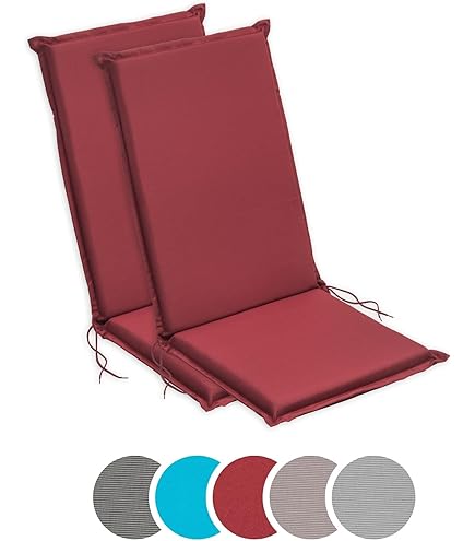 Sleepling 193924 Lot De 4 Coussins De Chaise Extérieur | Coussin De Siège | 100% Microfibre | Fabriqué En UE | Sangles De Fixation | Housse Amovible Et Lavable | 44 X 47 X 6 Cm, Rouge