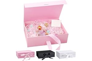 SEASBOES Pudełko na prezent, 21 x 17 x 7 cm, pudełko prezentowe z kokardką, pudełko prezentowe z pokrywką, prostokątne pudełko prezentowe, składane pudełko magnetyczne na wesela, urodziny, jubileusze (różowe)