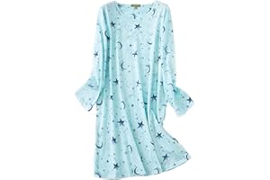 Generisch Camicia da notte da donna, in flanella, da notte, in cotone, a maniche lunghe, con stampa casual, abito da notte