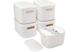 LYLIDIA Boîte de Rangement avec Couvercle 5Pcs Boîte Rangement Plastique 7L Bac Plastique avec Couvercle Panier Rangement Empilables et Emboîtables Boîte Rangement Cuisine Salle de Bain Armoire
