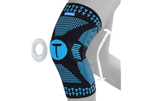 Teylam Genouillère pour homme et femme Bandage compressé Pour le ménisque Arthrose Genouillère de sport course à pied Antidérapante Pour genou droit et gauche Bleu Taille S