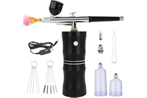 Ykall Kit de Aerógrafo con Compresor de Aire, Pistola de Cepillo de Aire Mejorada de 7.4V 34PSI Recargable Portátil Inalámbrico con Boquilla de 0,4 mm para Pintura, Arte de Uñas, Tatuaje (Negro)
