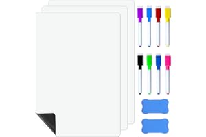AOMAIC 3PCS Magnetic Whiteboard for Fridge Magnetic A4 Dry Erase Whiteboard Sheets Magnetic Wipe White Board Fridge Planner Magnetic for Memos Notes Lists and Menus in Home Kitchen Office