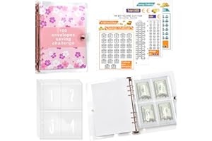 HWSWSH 100 Envelopes Saving Challenge, A5 Raccoglitore per Risparmiare Denaro con Buste Trasparenti, Diario per Money Saving, Raccoglitore di Bilancio, Risparmio Divertente €10000/€5050/€500 - Rosa
