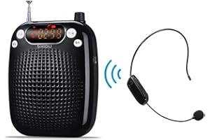 SHIDU Amplificateur de voix portable avec micro casque fm 10W batterie rechargeable 2000mah mini ampli pa système de sonorisation amplificateur vocal puissant pour enseignants, yoga, guides touristiques