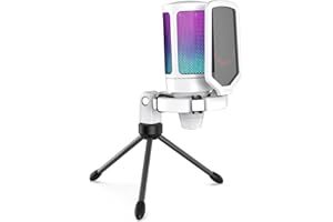 FIFINE USB Mikrofon do gier, RGB Kondensator Mikrofon do PC PS5, z przyciskiem ciszy, odporny na wstrząsy, uchwyt do statywu, filtr antyPop, do przesyłania strumieniowego Discord Twitch Podcasty wideo