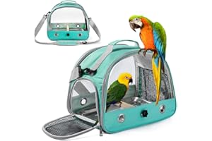 CONDINGGEN Bird Carrier Travel Cage,Portable Clear Bird Travel Cage for Parrot with Stainless Steel Tray and Wooden Standing Perch,Side Access Window Collapsible for Parakeets Budgie