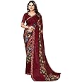 Yashika Women's Printed Trendy Georgette Green Color Saree With Blouse Material