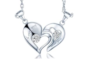 UNENDLICH U Infinito U - Colgante Pareja de Plata de Ley 925 Colgante de Diamantes en Forma de Corazón,"Love you" "Miss You" Símbolo de Amor Regalo de San Valentín para Hombre y Mujer
