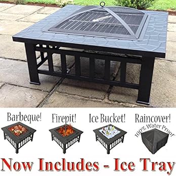 Raygar Quadratisches 3 In 1 Produkt Feuerstelle Grill Eisschale Aus Metall Geeignet Als Terrassenstrahler Inklusive Schutzabdeckung Jetzt Inkl Eis Tablett Fp39
