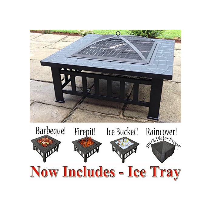 Raygar Quadratisches 3 In 1 Produkt Feuerstelle Grill Eisschale Aus Metall Geeignet Als Terrassenstrahler Inklusive Schutzabdeckung Jetzt Inkl Eis Tablett Fp39